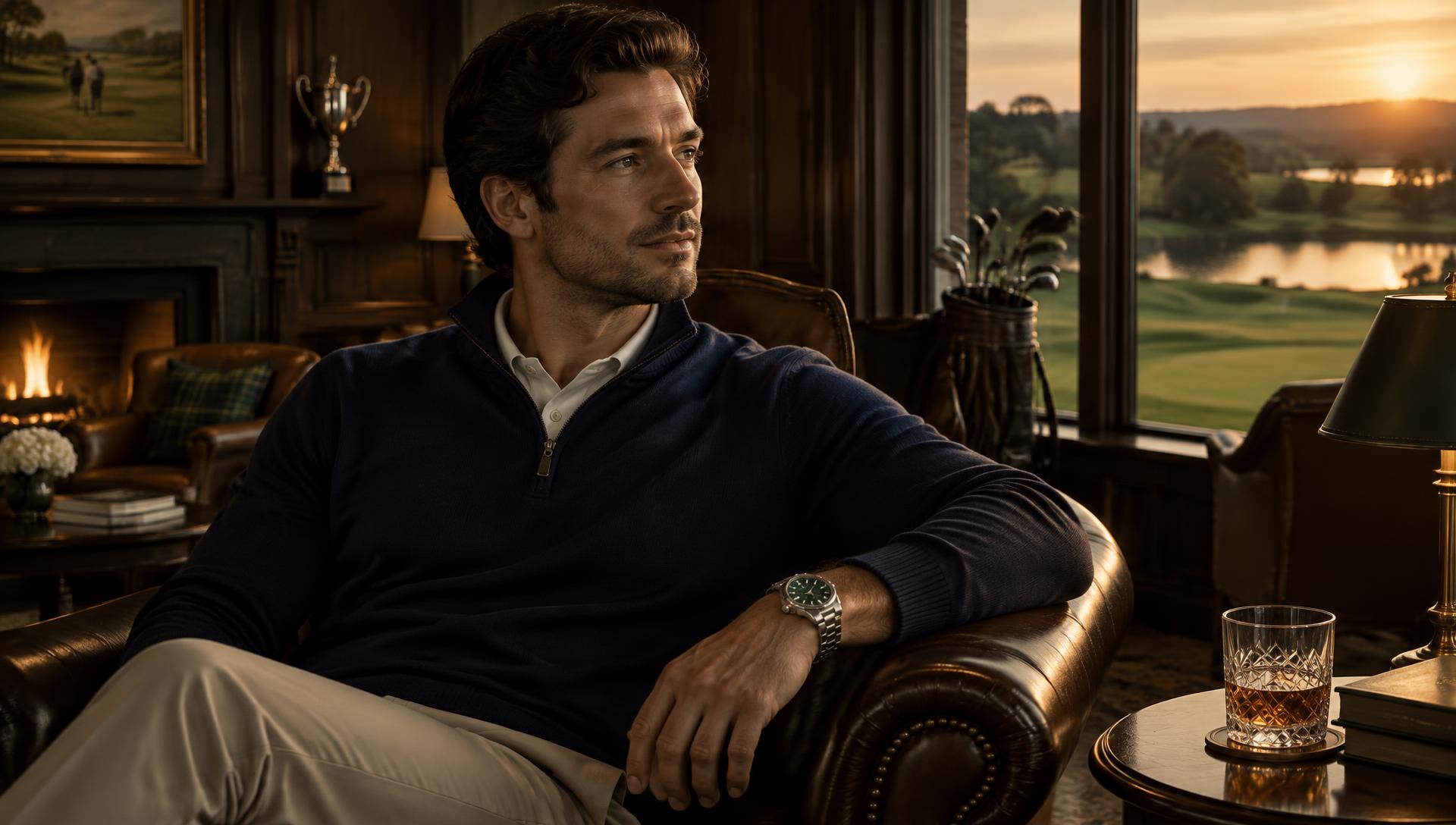 Gentleman wearing the FORE watch in a golf clubhouse